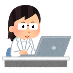 パソコンを使って働く白衣の人のイラスト