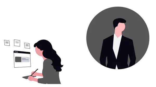 クールビズの男性職員とオフィスカジュアルな女性職員のイメージ画像