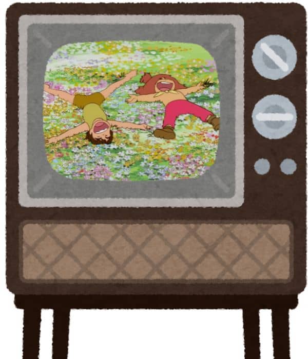 未来少年コナン 花畑に倒れ込むコナンとジムシー