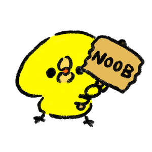 NOOBの看板を持つひよこ