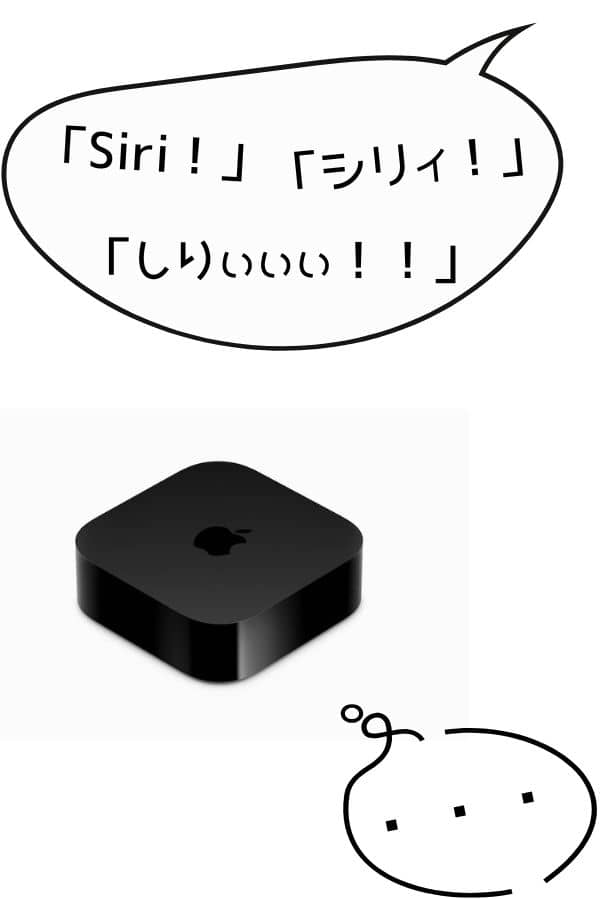 離れた場所のApple TV本体に話しかけても反応しない