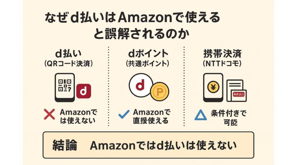 d払いはAmazonで使える?使えない?誤解の原因を仕組みから解説の図解