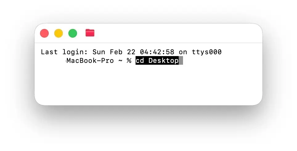 Macターミナルに簡単なコマンドを入力中の画面キャプチャ